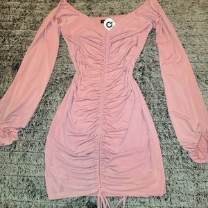 Pink long-sleeved scrunched dress